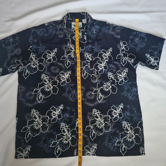 Ocean Current Navy Floral Hawaiian Button Front Short Sleeve Shirt Men's Large - Picture 9 of 10
